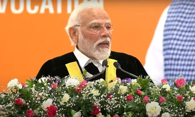 Prime Minister Narendra Modi addressing graduates at Bharathidasan University in Tamil Nadu