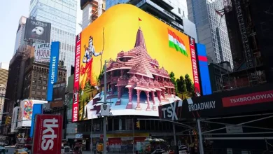 Celebrating inauguration of Shri Ayodhya Ram mandir abroad, 3D image of Lord Shri Ram installed at Times Square