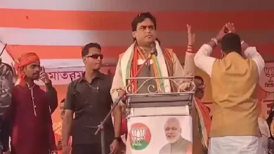 Union Minister and BJP leader Shantanu Thakur speaks at a public meeting in Kakdwip in South 24 Parganas, West Bengal