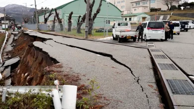 Destructive waves crash onto the Japanese coast following a powerful earthquake and tsunami warning.