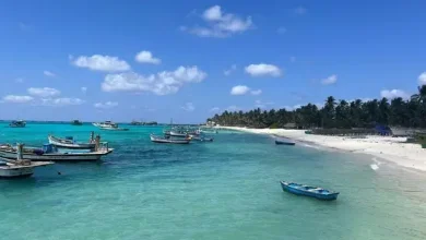 A scene depicting sustainable development projects underway in Lakshadweep, including eco-friendly tourism and infrastructure upgrades."