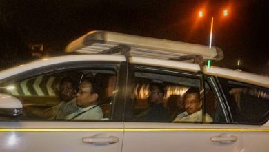 Delhi Chief Minister Arvind Kejriwal being taken away from his residence after he was arrested by the Enforcement Directorate in an excise policy-linked money laundering case.