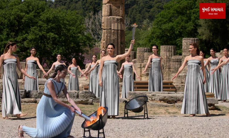 Without which ancient ceremony was the Olympic flame lit in Greece?