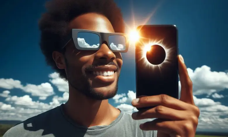 Smartphone with eclipse glasses