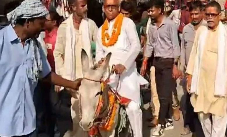 To indulge the voters, this leader is campaigning on a donkey!