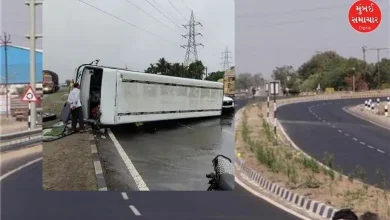 A bus full of passengers overturned on the National Highway in Gondal