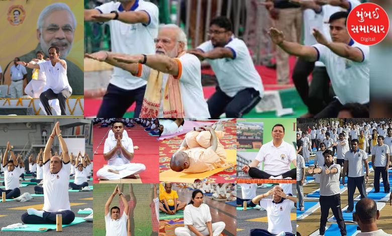Leaders including Rajnath Singh, Scindia, Shivraj Singh and Hema Malini also celebrated Yoga Day