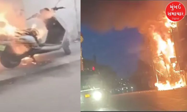 The electric bike placed in the charger started to explode and caught fire