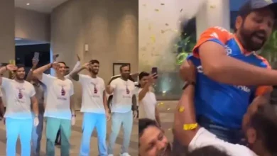 Rohit Sharma welcomed at his residence by friends