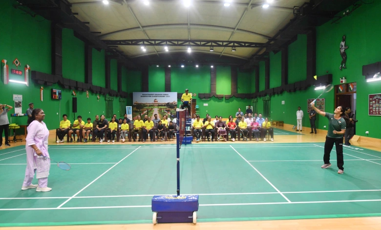 President Murmu and Saina Nehwal face off on the badminton court