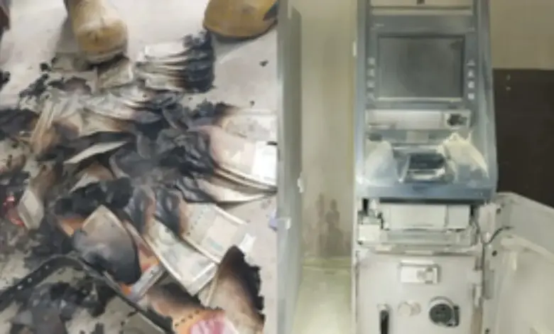 Thieves entered the ATM to rob it and the machine caught fire