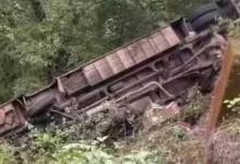 Luxury bus plunged into ditch in Saputara, carrying more than 65 passengers