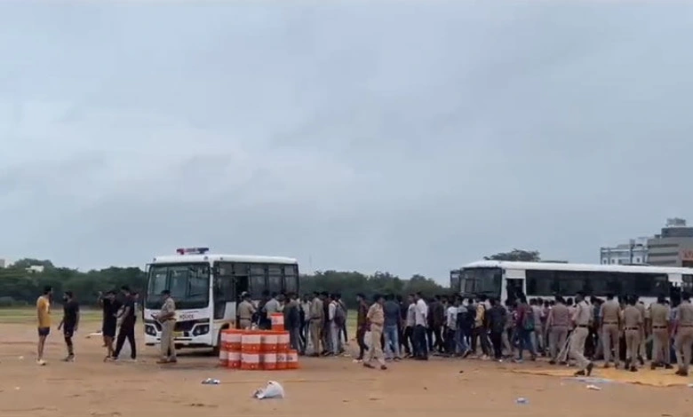 Gandhinagar police arrested protesters in the morning