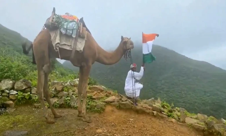 The tricolor was hoisted at a height of 2090 feet on a barda hill