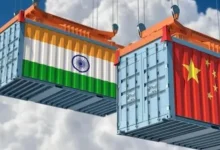 Trade containers symbolizing India-China trade imbalance