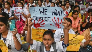 Doctors and nursing staff participate in a huge mass rally near RG Kar Medical College and Hospital protesting against rape and murder of a trainee doctor in Kolkata.