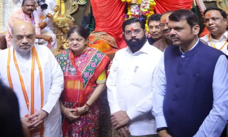 BJP leader Amit Shah's Lalbagcha Raja visit Ajit Pawar not present start political speculation