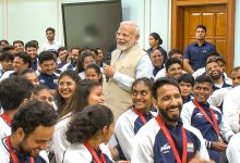 PM Modi in a joking mood with Paralympics medal winning athletes...