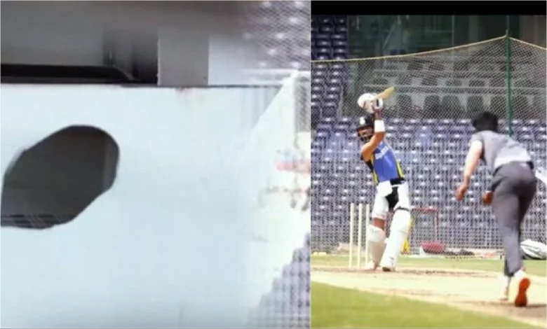 Virat Kohli breaks a wall in Chennai during practice