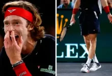 Andray Rublev hurts himself.. smashes racket on his own knee