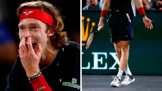 Andray Rublev hurts himself.. smashes racket connected  his ain  knee