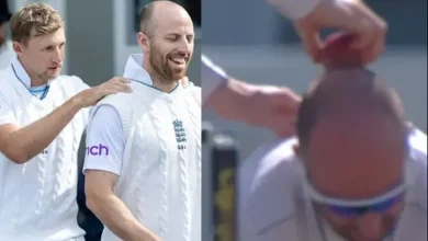 Root polishes ball on Leach's head