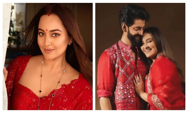 Sindur on the head, mangalsutra around the neck, red saree" Sonakshi keeps Karwa Choth Vrat