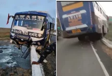 bus hanged 30 feet high