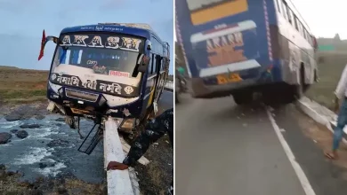 bus hanged 30 feet high