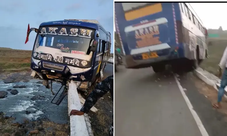 bus hanged 30 feet high