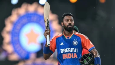 hardik pandya in action with cricket bat and ball