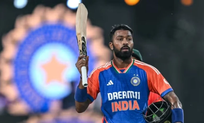 hardik pandya in action with cricket bat and ball