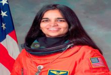 Kalpana Chawla, the first Indian woman in space, floats weightlessly onboard the Space Shuttle Columbia.