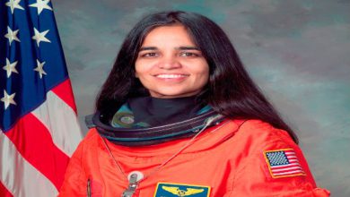 Kalpana Chawla, the first Indian woman in space, floats weightlessly onboard the Space Shuttle Columbia.