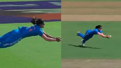 radha yadav taking a brilliant catch during 2nd odi against nz