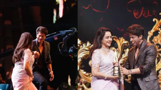 "shahrukh khan and hema malini on iifa awards stage"