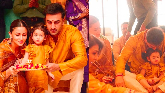 alia bhatt, ranbir kapoor, raha kapoor at diwali puja