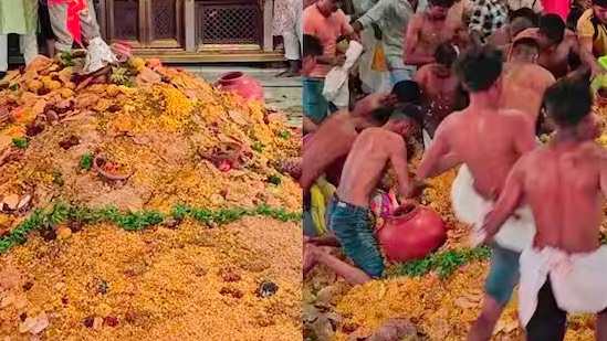 villagers loot 3020 kgs of annakoot at dakor temple