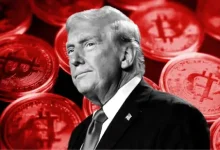 donald trump bitcoin logo with upward trend graph