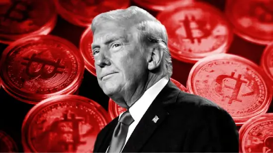 donald trump bitcoin logo with upward trend graph