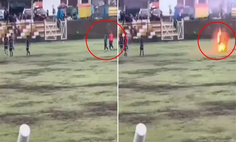 Lightning struck the field during the match and the poor footballer...