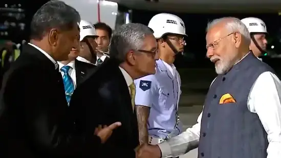 pm modi arrives astatine  rio de janeiro airdrome  for g20 summit