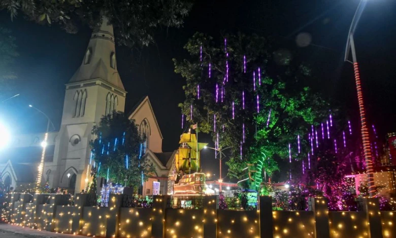 India Christmas celebrations churches lit up with lights mass prayer organized