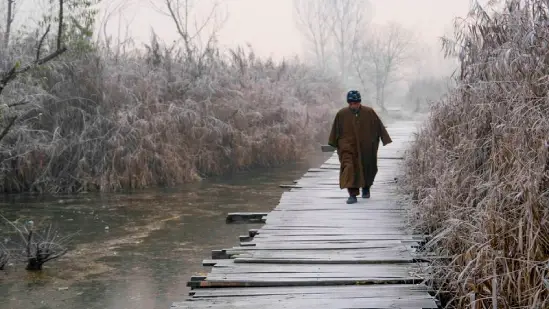 Dal Lake frozen during the coldest December night in Kashmir in 50 years