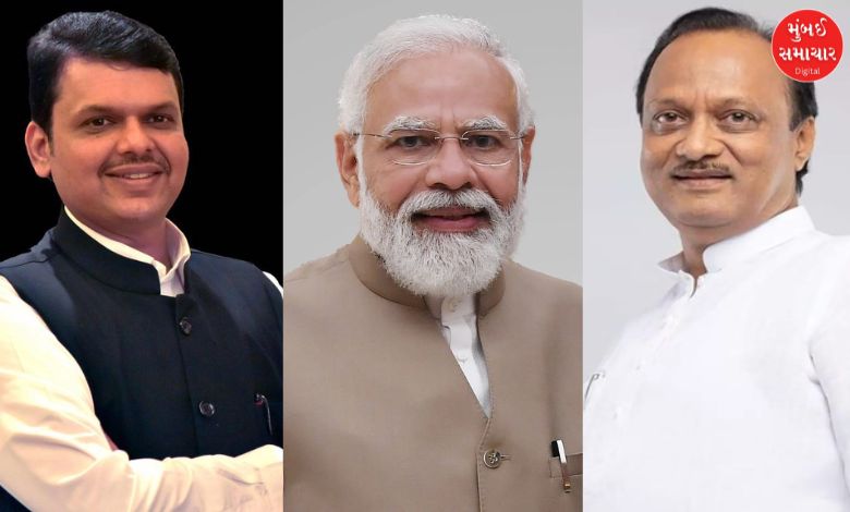 Devendra Fadnavis and Ajit Pawar meeting PM Modi