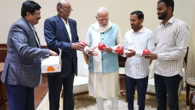 PM Modi Sharad Pawar meeting in parliament gifts pomegranate