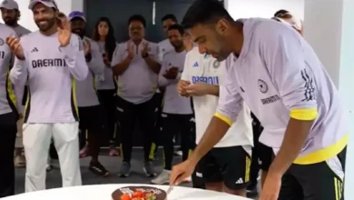 "Ashwin giving bowling lessons to the support staff."