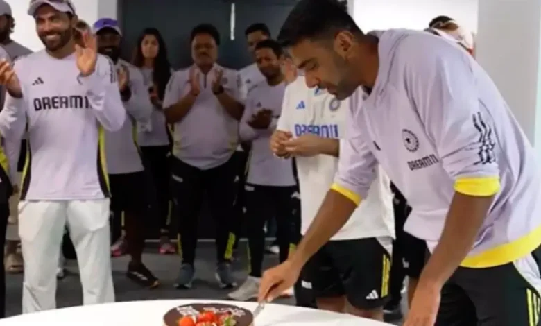 "Ashwin giving bowling lessons to the support staff."