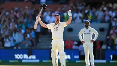 "Australia celebrates victory over India in Adelaide Oval Test match."