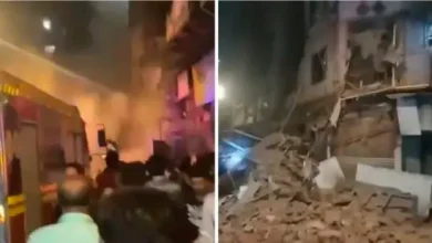 Collapsed part of Bhendi Bazaar building in Mumbai